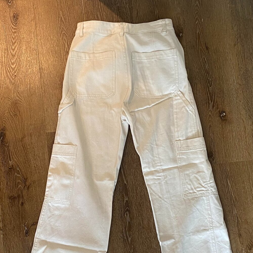 Cream Denim Cargo Pants, 100% Cotton, Size 8